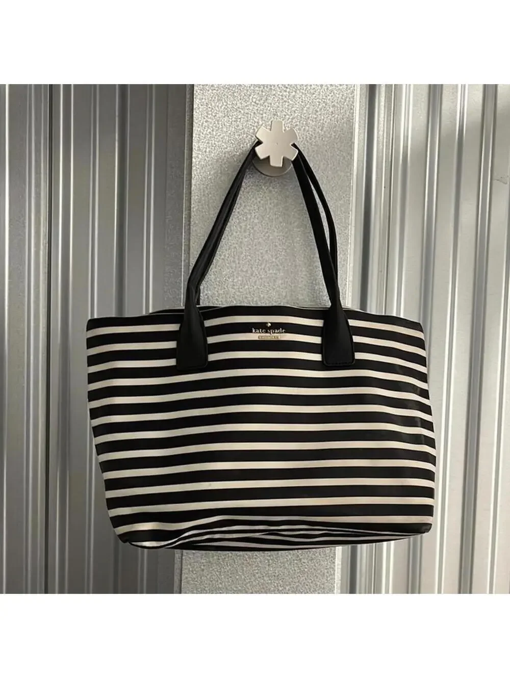 Kate Spade Black and White Striped Nautical Minimal Neutral Tote Handbag Purse